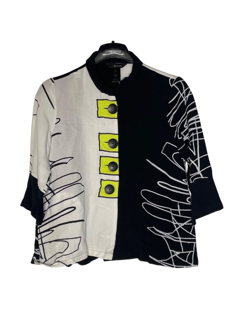 Ali Miles Color Block Swirl Top Sz SM PET Neon Lagenlook‎ Artsy Art to Wear Boxy